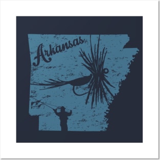 Arkansas Distressed Fly Fishing State Map Posters and Art